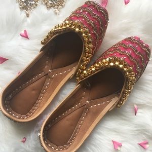 Bridal pink jutti with bells indian flat shoes
